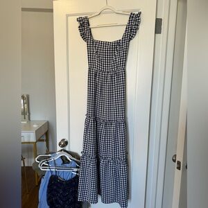 Blue & White Gingham Dress with Ruffles